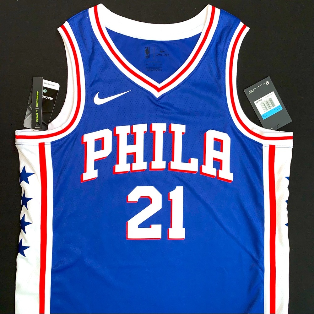 NWT Nike Joel Embiid Philadelphia 76ers #21 Blue Icon NBA Swingman Jersey 44 M